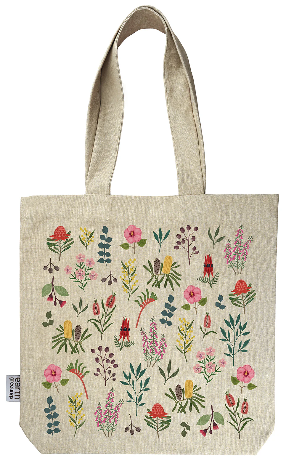 Earth Greetings Certified Organic Tote Bag With A Pocket Australian Wildflower Design, Negin Maddock Collection - Image 2