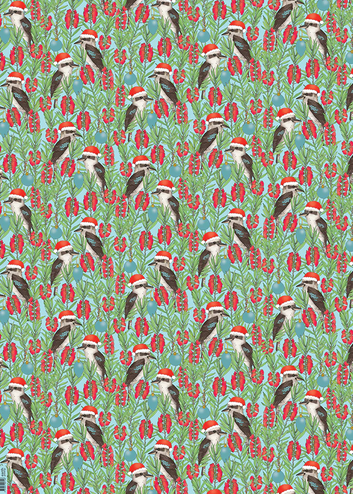 Earth Greetings Jolly Kookaburras Christmas Folded Wrapping Paper, Victoria McGrane Collection