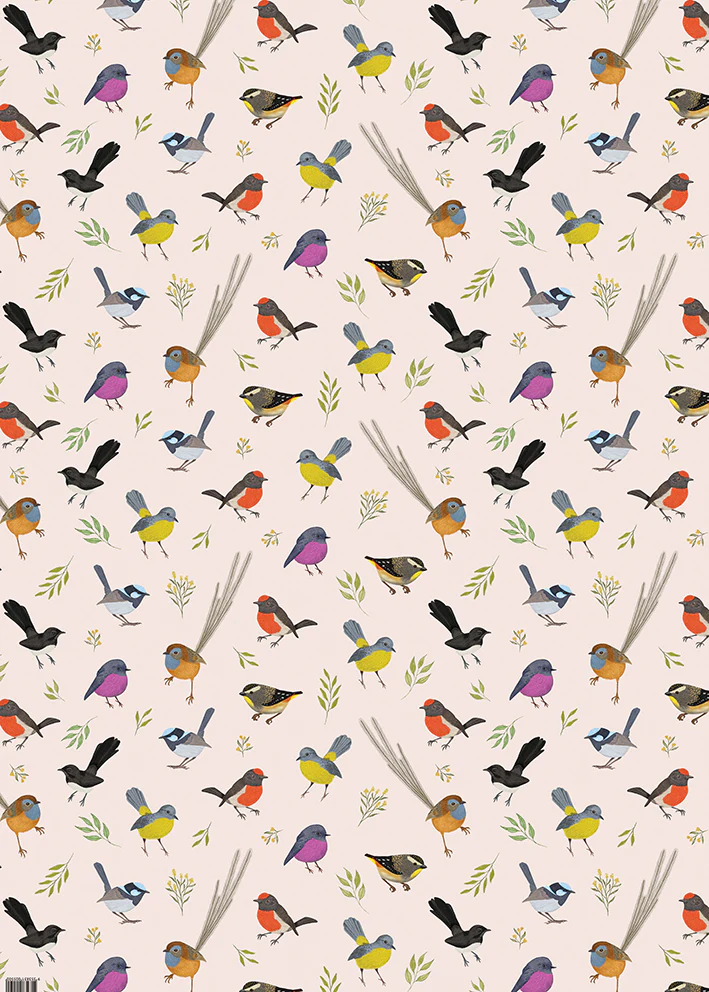 Earth Greetings Little Birdies Folded Wrapping Paper, Negin Maddock Collection