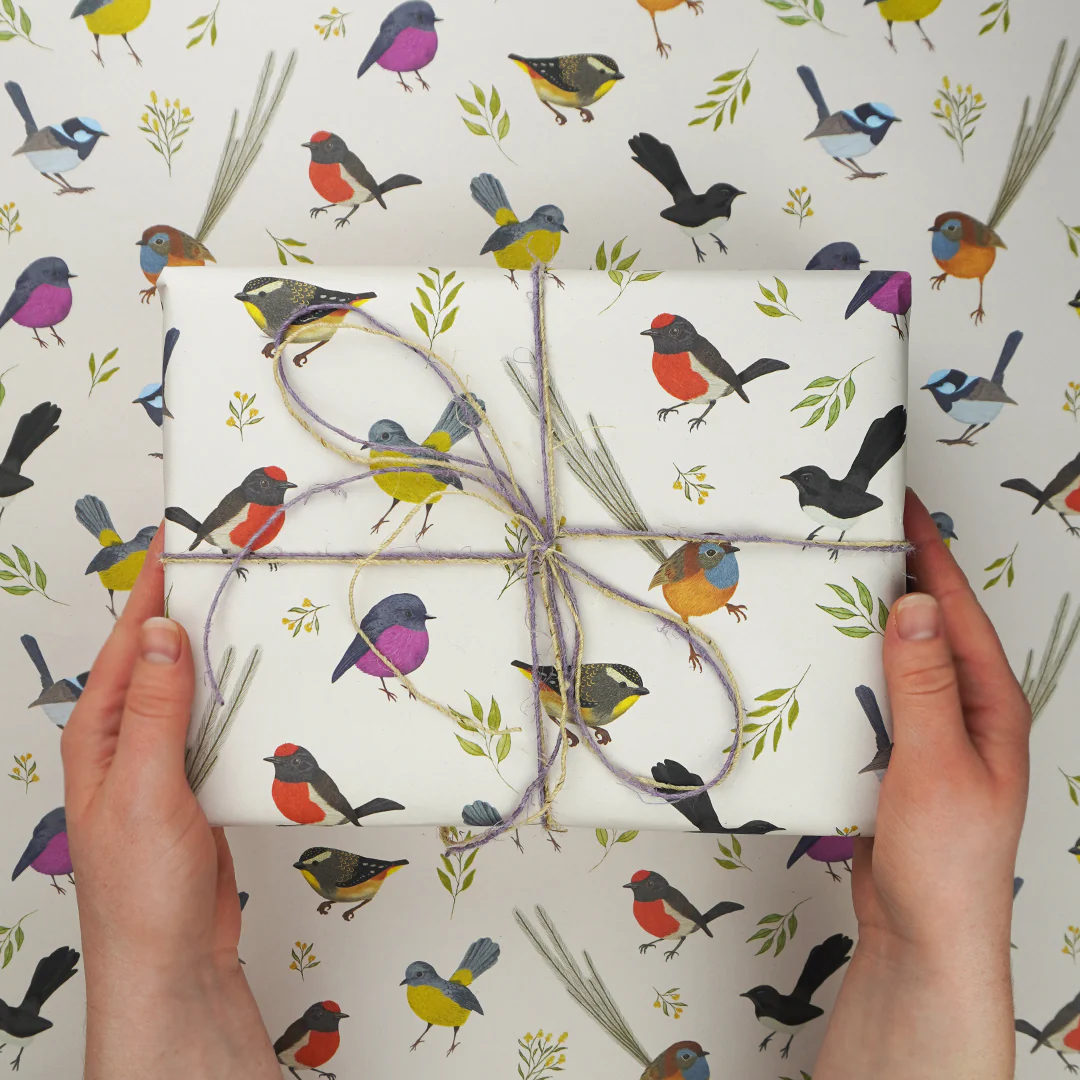 Earth Greetings Little Birdies Folded Wrapping Paper, Negin Maddock Collection - Image 2
