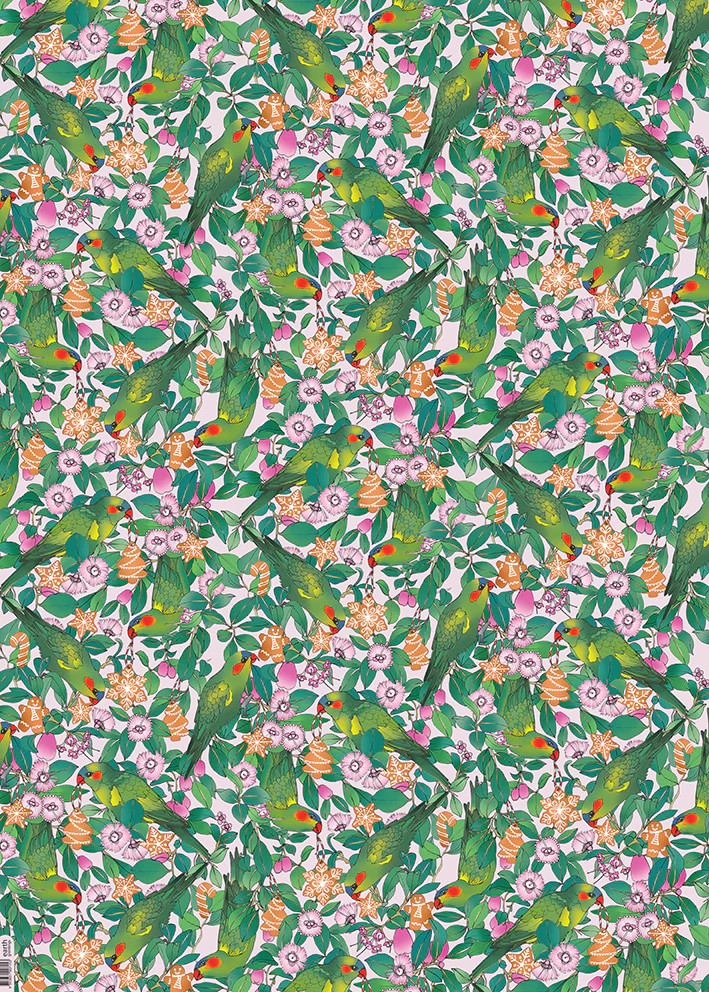 Earth Greetings Lorikeets & Lilly Pilly Australian Folded Wrapping Paper, Victoria McGrane Collection