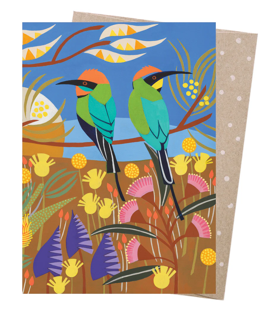 Earth Greetings Rainbow Bee Eaters Card, Helen Ansell Collection (Includes One Card & One Kraft Envelope)