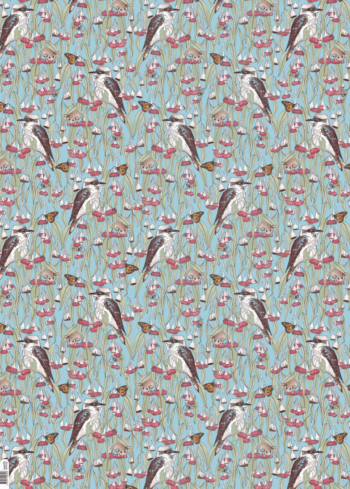 Earth Greetings Silver Princess Kookaburra Australian Folded Wrapping Paper, Victoria McGrane Collection
