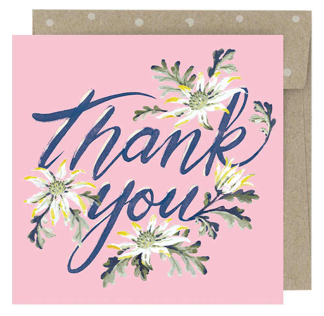 Earth Greetings Thank You Flannel Flowers Australian Mini Card, Jayne Branchflower Collection