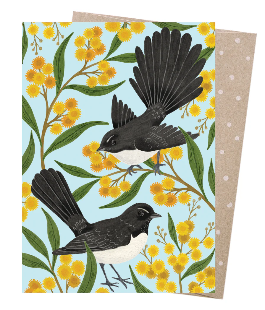 Earth Greetings Wagtails & Wattle Card, Negin Maddock Collection (Includes One Card & One Kraft Envelope) - Image 2