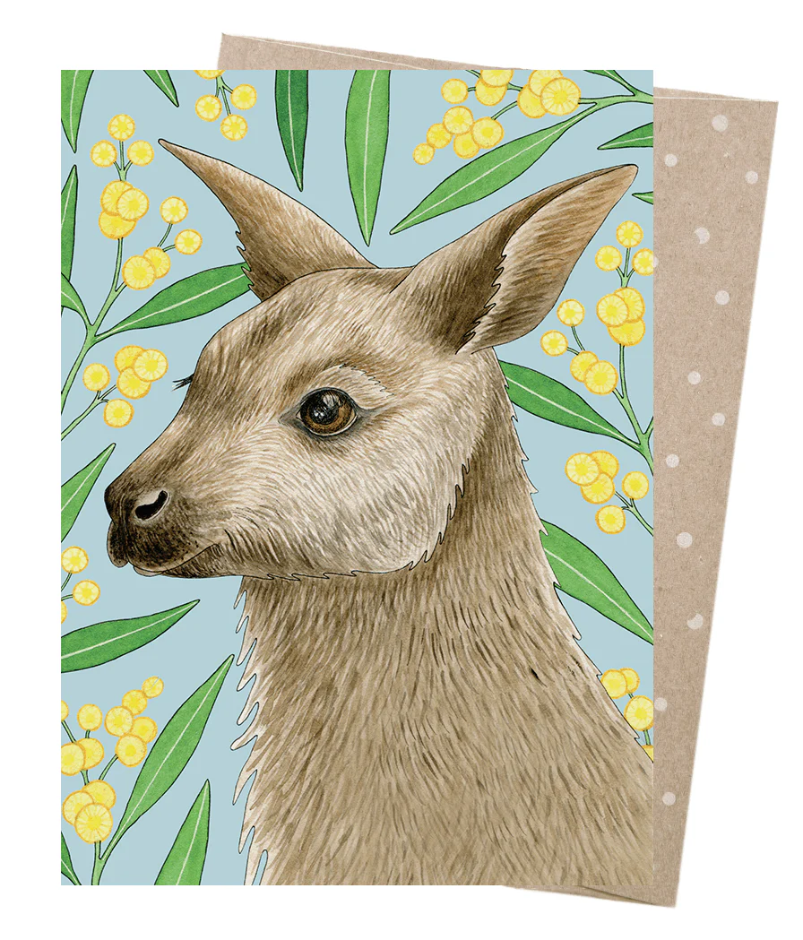 Earth Greetings Wallaby Junior Card, Negin Maddock Collection (Includes One Card & One Kraft Envelope)