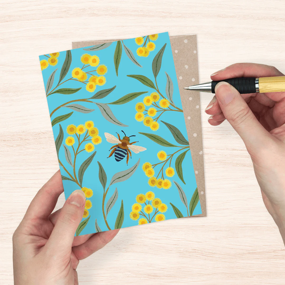 Earth Greetings Wattle & Bee Card, Negin Maddock Collection (Includes One Card & One Kraft Envelope) - Image 2