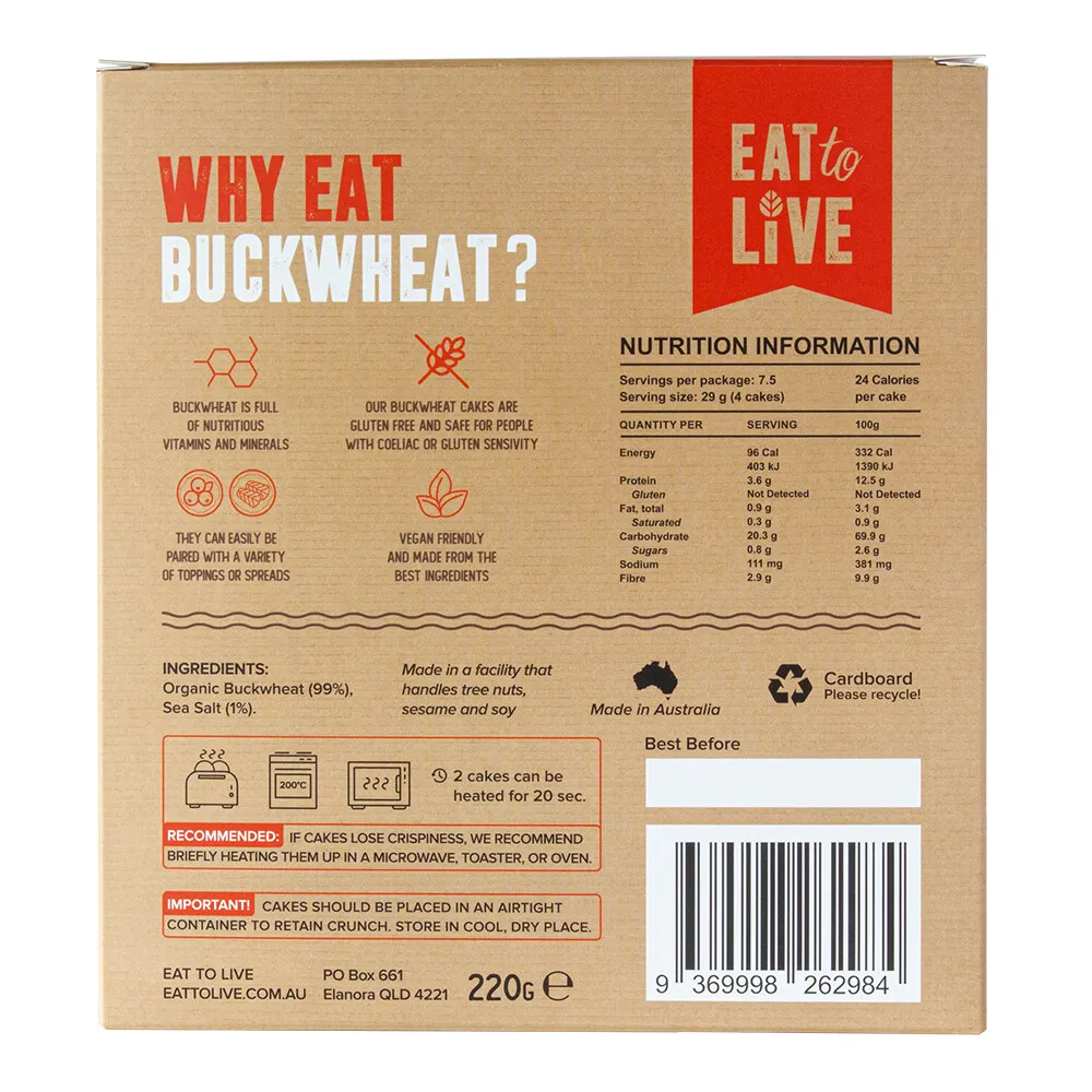 Eat To Live Buckwheat Cakes 220g, Original ONLY Two Ingredients - Image 2
