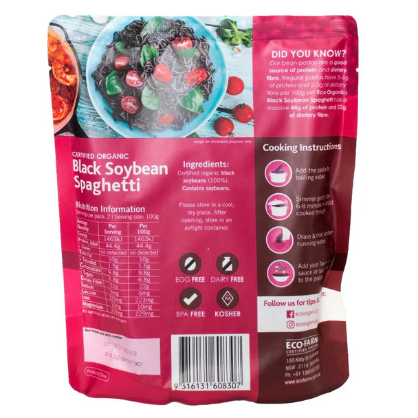 Eco Organics Organic Black Soybean Spaghetti 200g, 44g Of Protein Per Serve - Image 2
