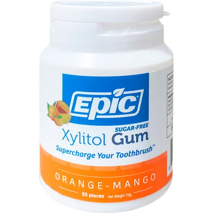 Epic Sugar-Free Xylitol Chewing Gum 50 Pieces, Orange Mango Flavour