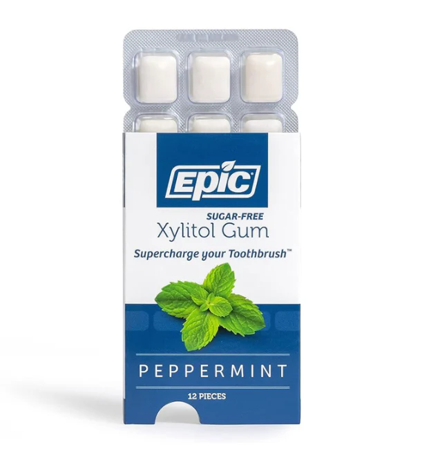 Epic Sugar-Free Xylitol Chewing Gum Single Pack 12x Pieces Or A Box of 12, Peppermint Flavour