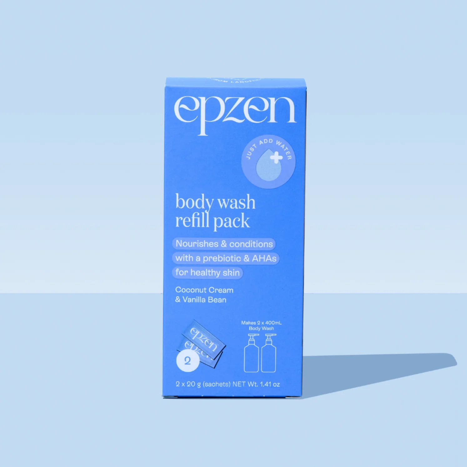 EpZen Powder To Gel Body Wash Refill Pack 2x20g, Coconut Cream & Vanilla Bean