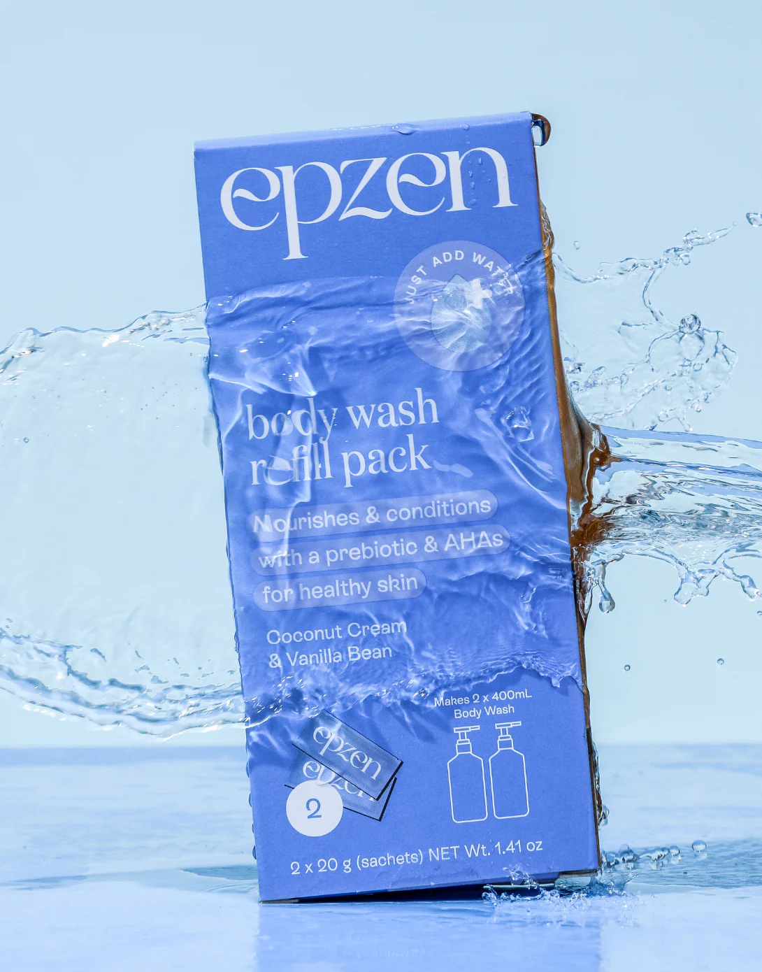 EpZen Powder To Gel Body Wash Refill Pack 2x20g, Coconut Cream & Vanilla Bean - Image 3