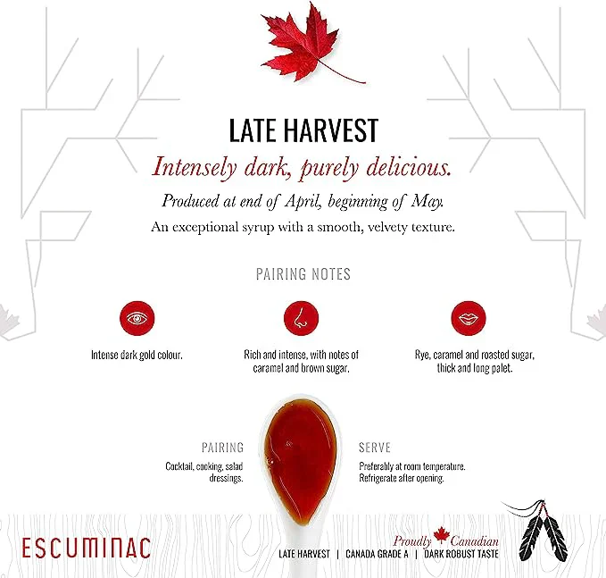 Escuminac Late Harvest Organic Maple Syrup 200mL, Intensely dark With A Pronounced Caramel Flavour - Image 4