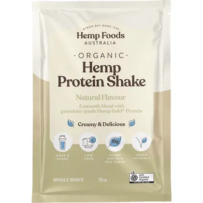 Hemp Foods Australia Organic Hemp Protein Shake 35g Or 420g, Natural Flavour Creamy & Delicious