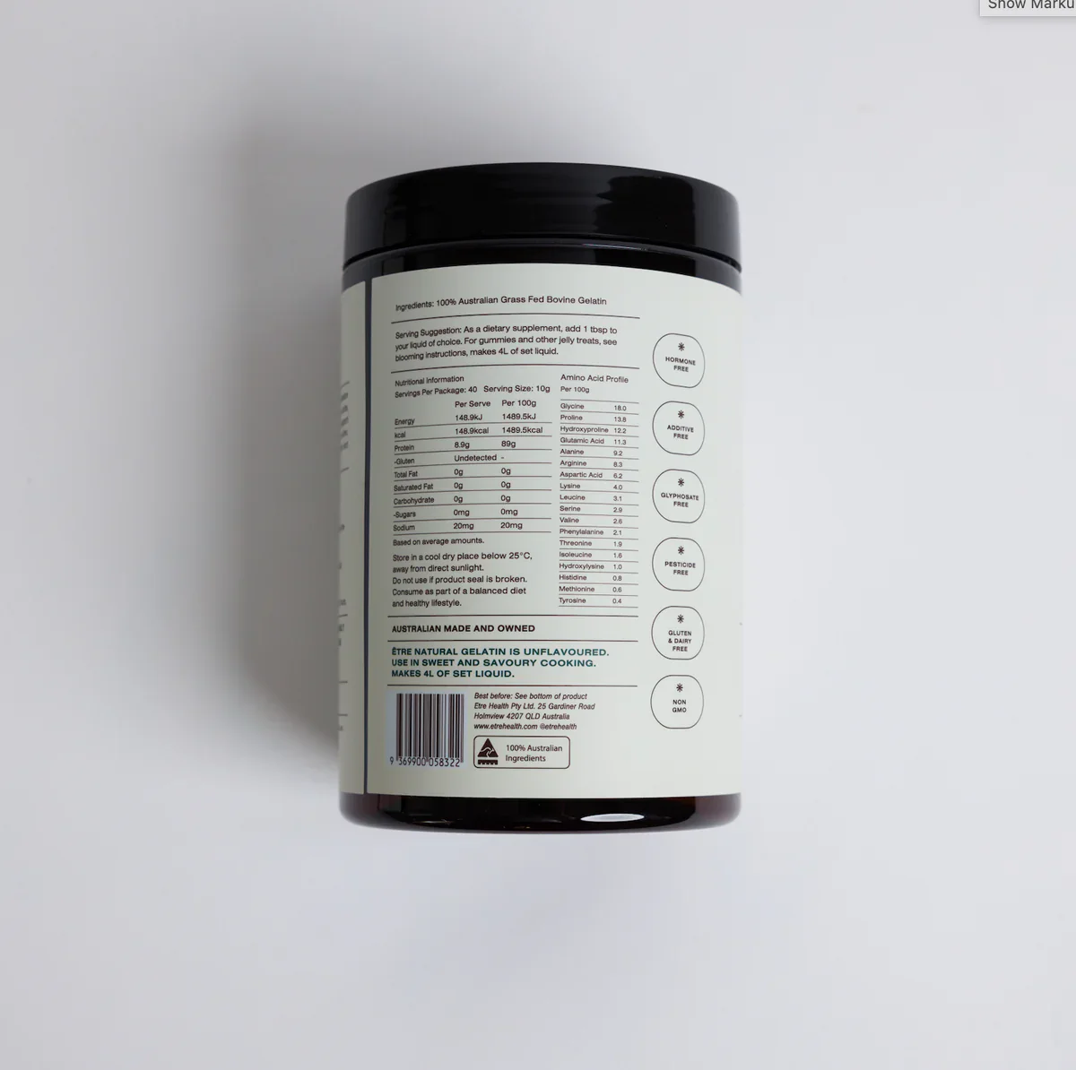 Etre Health Australian Grass Fed Natural Gelatin 400g, Unflavoured For Skin hair Gut & Joints - Image 5