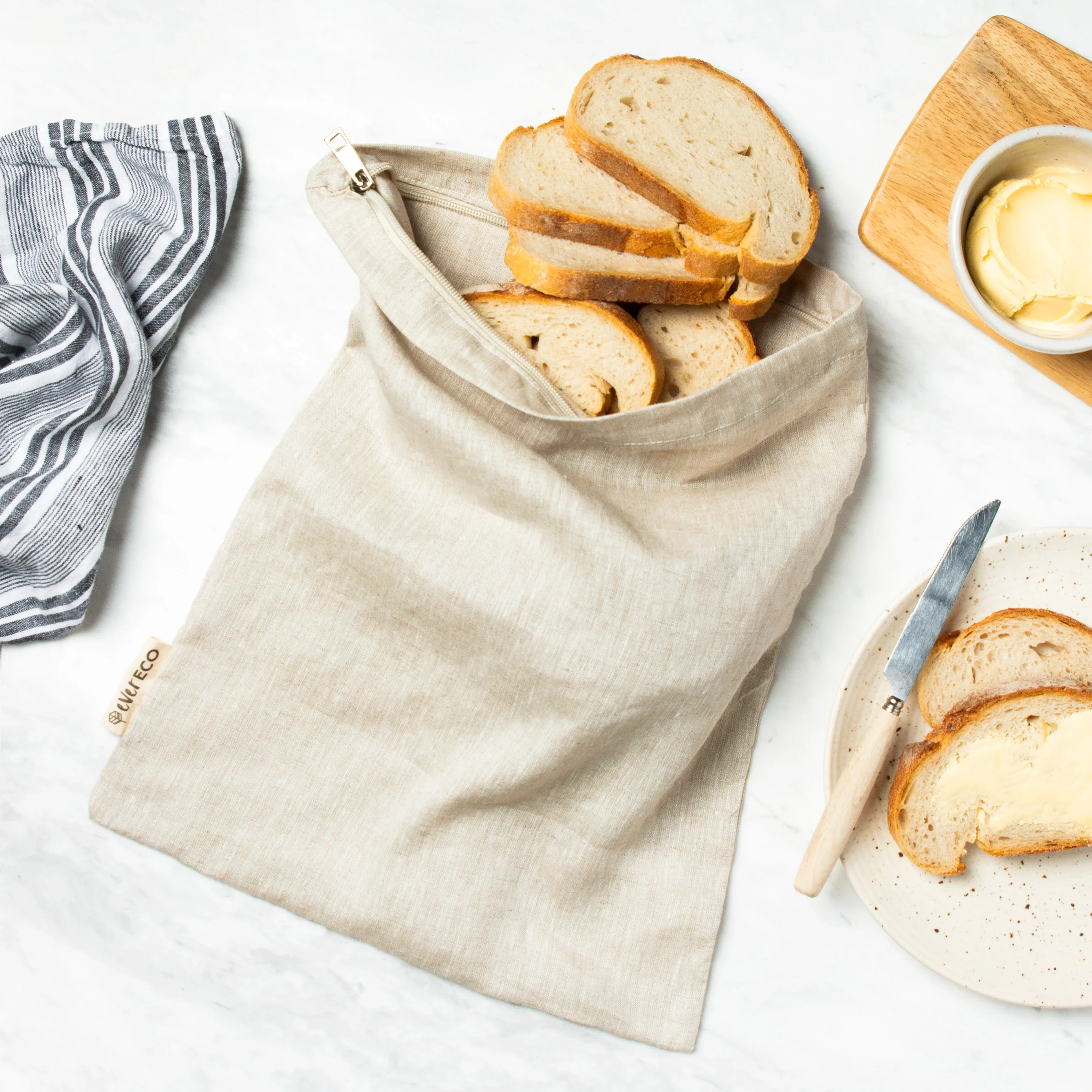 Ever Eco Reusable Linen Bread Bag, Unbleached & Undyed - Image 5