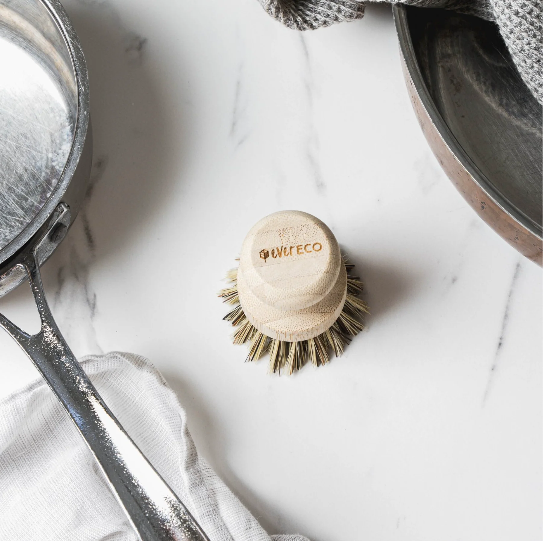 Ever Eco Pot Scrubber, Bamboo Handle & Palm Leaf Bristles - Image 2