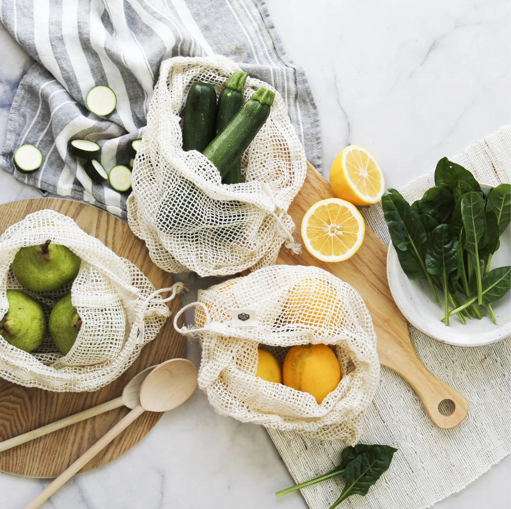 Ever Eco Produce Bags 4 Pack Large, Reusable Organic Cotton Net - Image 3