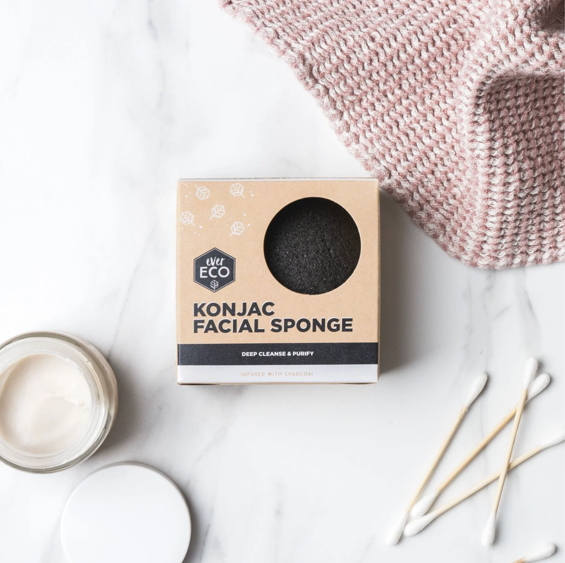 Ever Eco Reusable Konjac Facial Sponge, Original Charcoal Or Turmeric - Image 3
