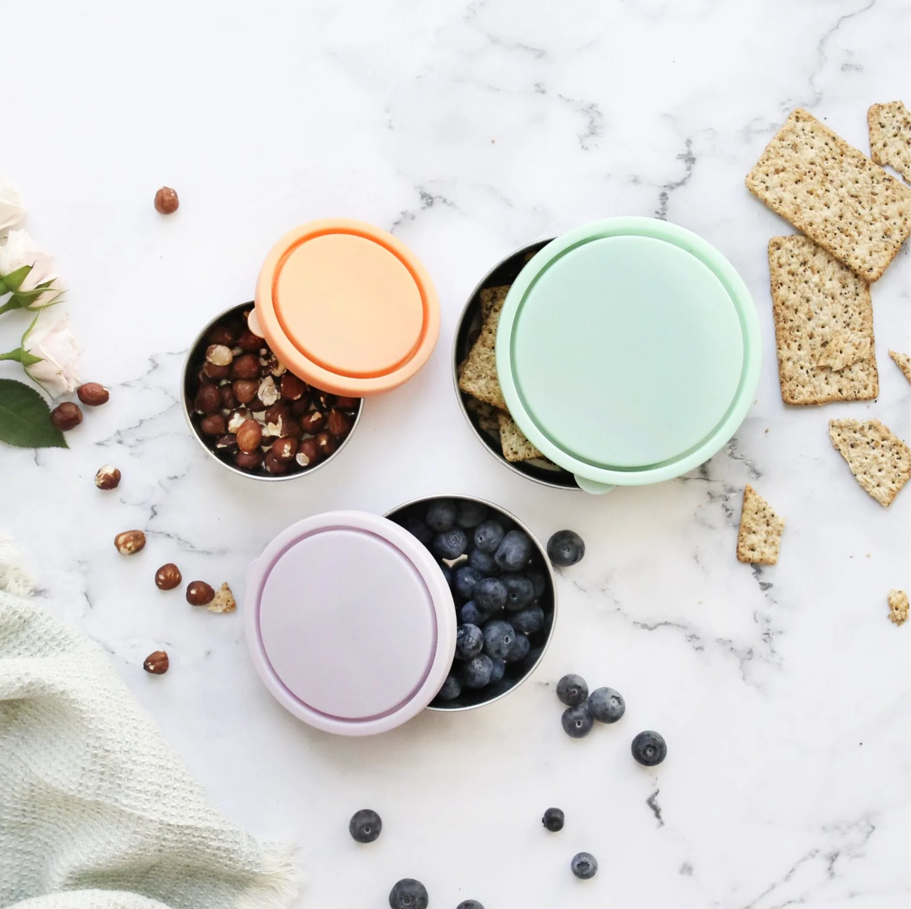 Ever Eco Stainless Steel Round Containers 3 Piece Set, Spring Pastels Collection - Image 3