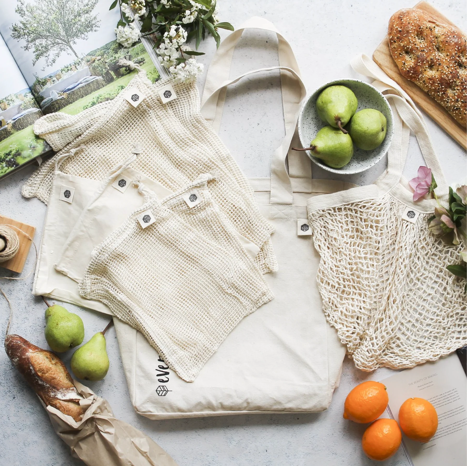Ever Eco Tote Bags Organic Cotton 8 Mixed, Zero Waste Shopping Set - Image 3