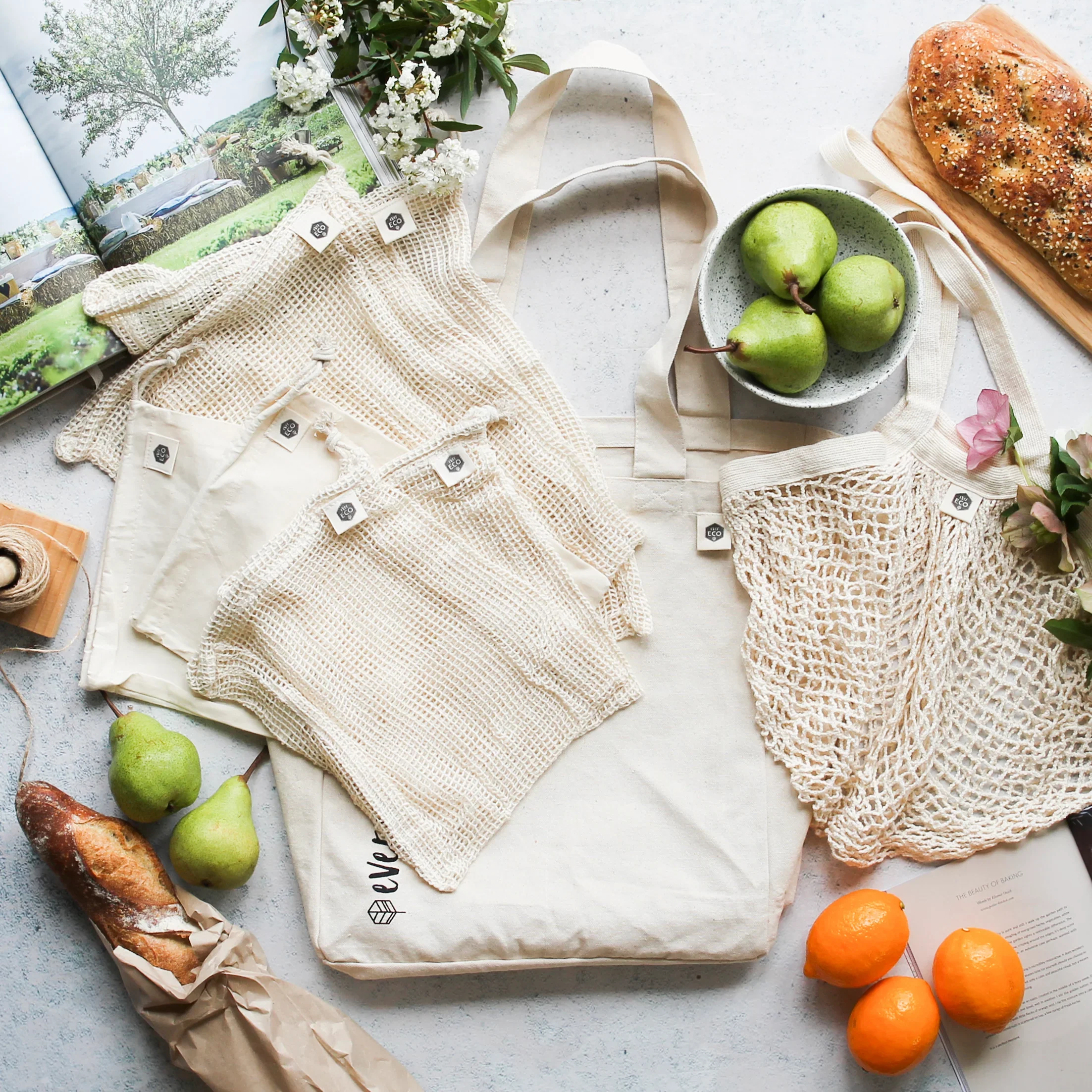 Ever Eco Zero Waste Reusable Shopping Bags, Mixed Set Of 8 Bags Made With Organic Cotton - Image 3