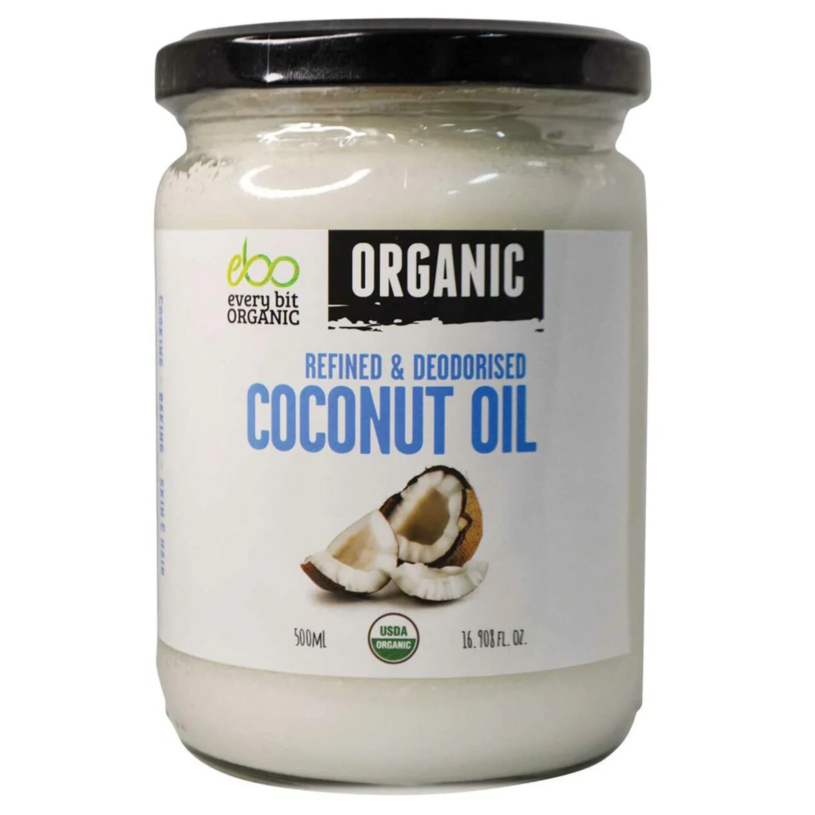 Every Bit Organic Coconut Oil 500mL or 1L, Refined & Deodorised