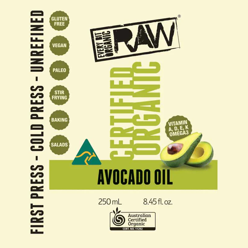 Every Bit Organic Raw Cold Pressed Oil 250ml, Avocado {Extra Virgin} - Image 2