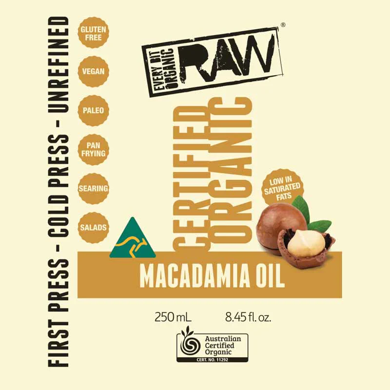 Every Bit Organic Raw Cold Pressed Oil 250ml, Macadamia {Extra Virgin} - Image 2