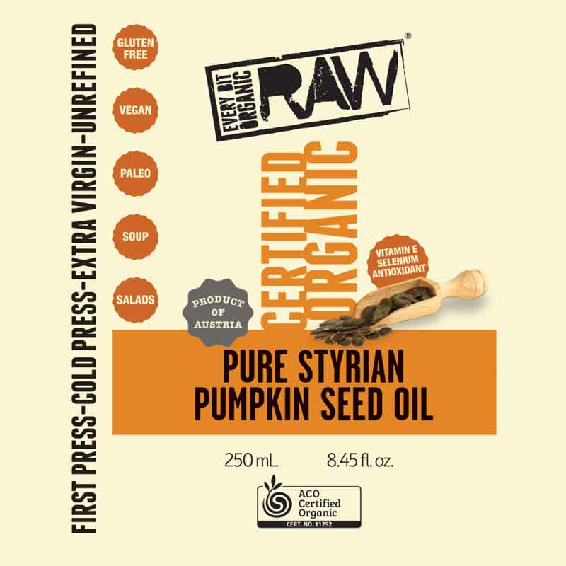 Every Bit Organic Pumpkin Seed Oil Pure Styrian Cold Pressed & Unrefined 250mL, Light Nutty Aroma AVAILABLE MID MAY - Image 2