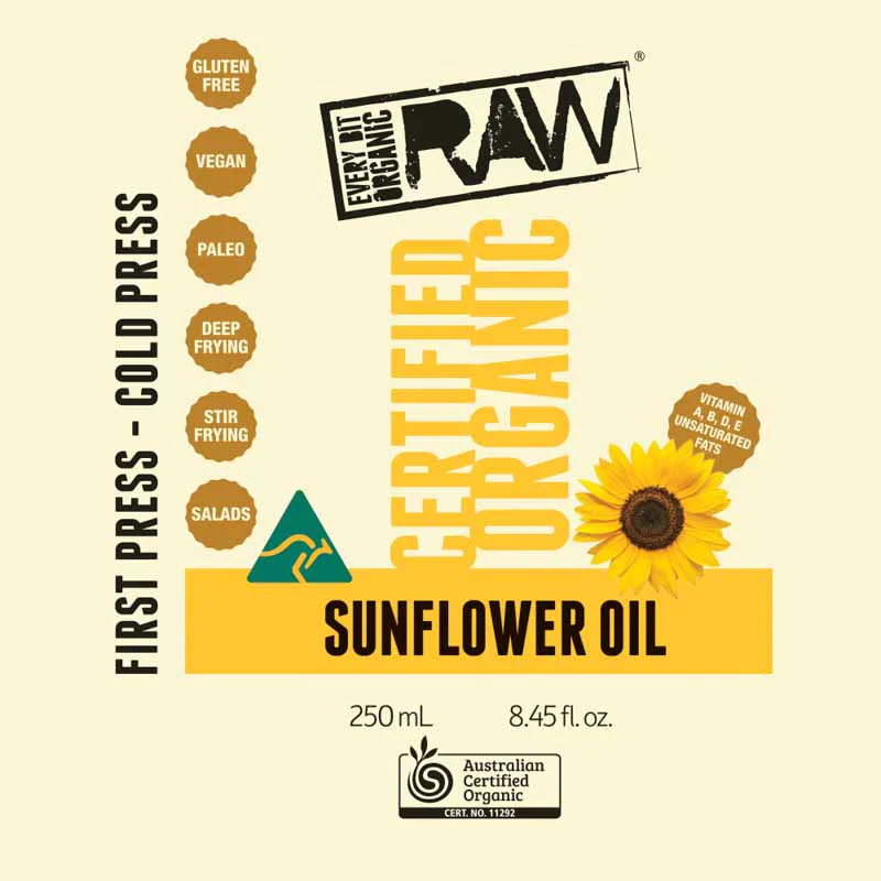 Every Bit Organic Raw Cold Pressed Oil 250ml, Sunflower {Unrefined} - Image 2