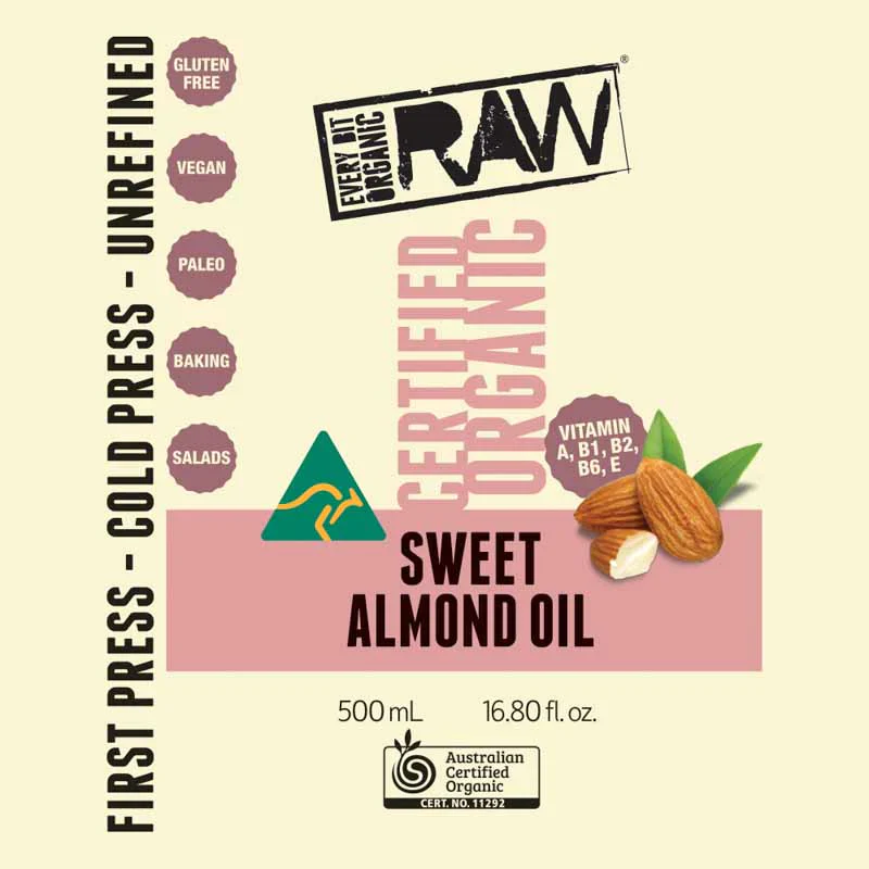 Every Bit Organic Certified Oragnic Raw Cold Pressed Oil 250mL, Sweet Almond {Extra Virgin} - Image 2