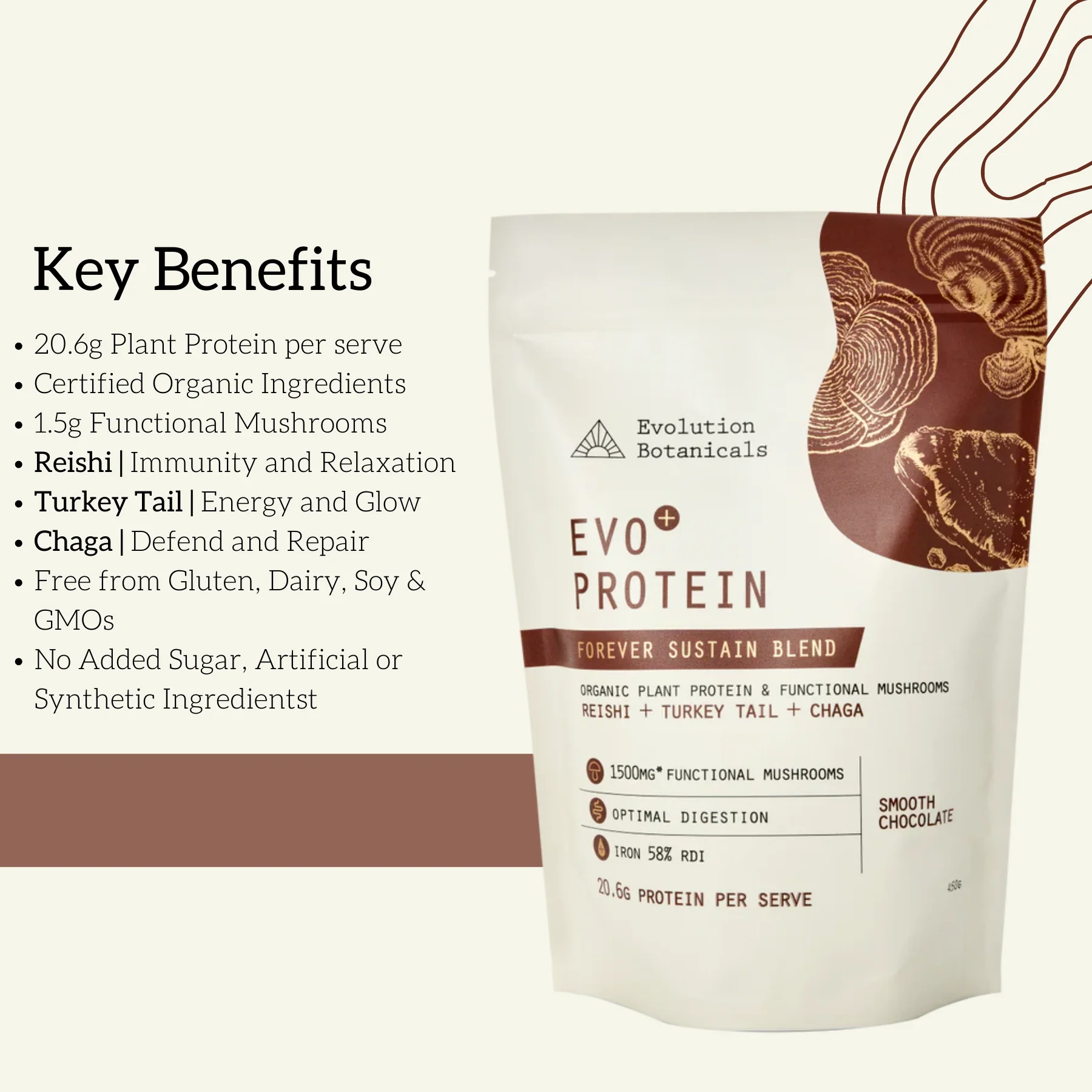 Evolution Botanicals Organic EVO+ Protein 450g, Forever Sustain Blend Smooth Chocolate - Image 3