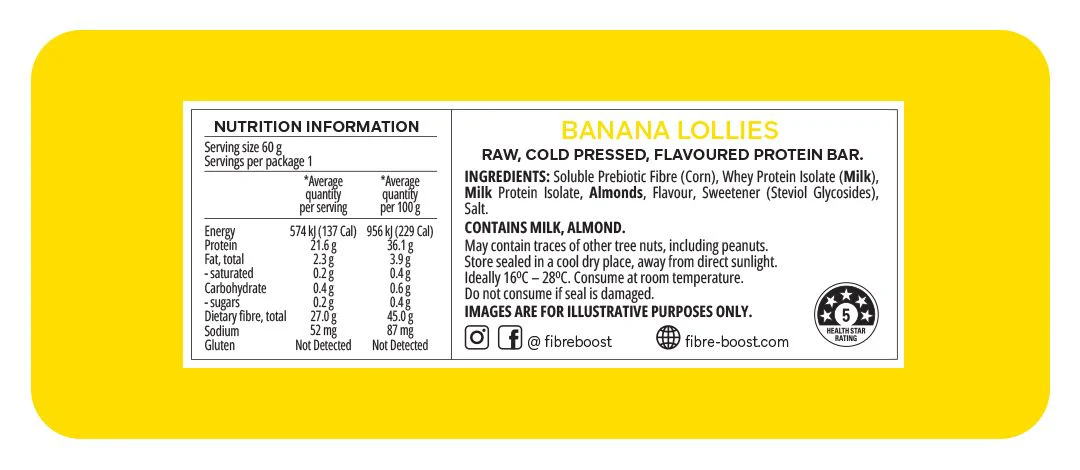 Fibre Boost Cold Pressed Protein Bar Single or Box of 12, Banana Lollies Flavour - Image 3