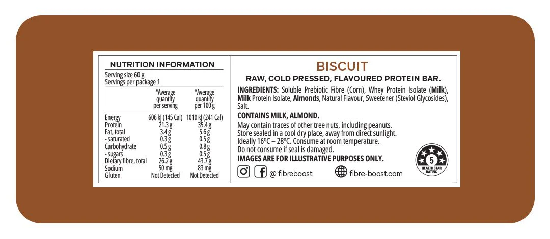 Fibre Boost Cold Pressed Protein Bar Single or Box of 12, Biscuit Flavour - Image 3