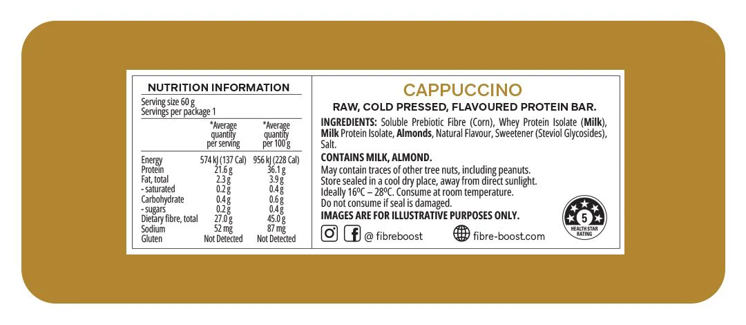 Fibre Boost Cold Pressed Protein Bar Single or Box of 12, Cappuccino Flavour - Image 3
