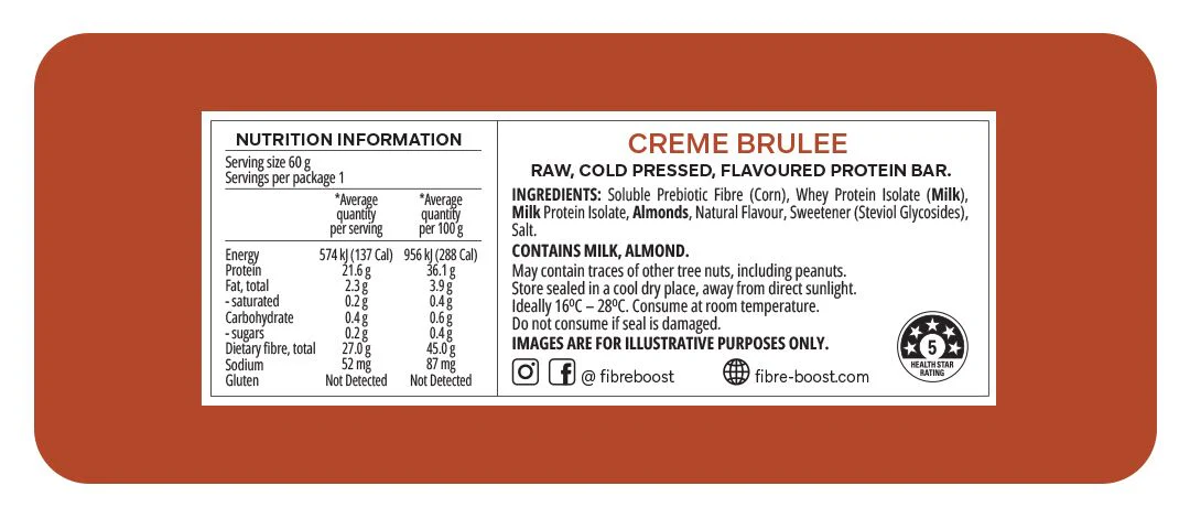 Fibre Boost Cold Pressed Protein Bar Single or Box of 12, Creme Brulee Flavour - Image 3