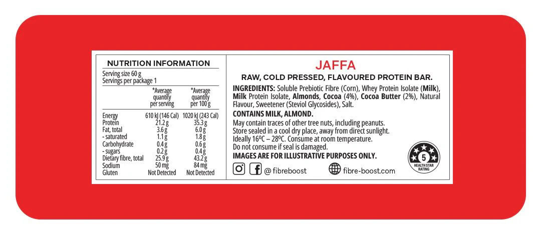 Fibre Boost Cold Pressed Protein Bar Single or Box of 12, Jaffa Flavour - Image 2
