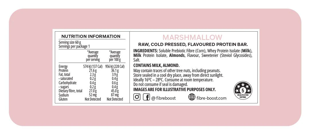 Fibre Boost Cold Pressed Protein Bar Single or Box of 12, Marshmallow Flavour - Image 3