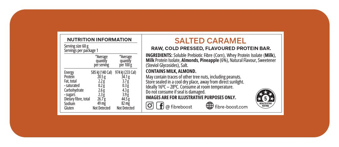 Fibre Boost Cold Pressed Protein Bar Single or Box of 12, Salted Caramel Flavour - Image 3