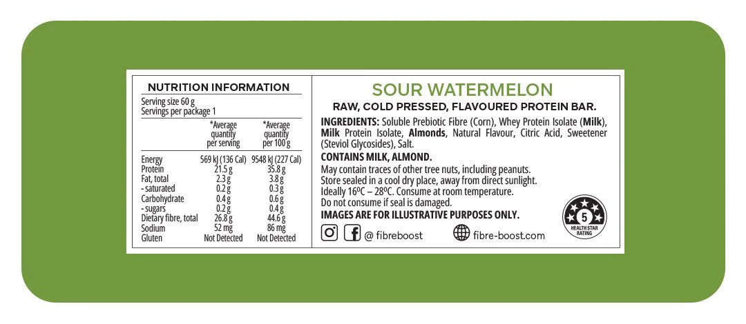 Fibre Boost Cold Pressed Protein Bar Single or Box of 12, Sour Watermelon Flavour - Image 3