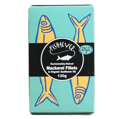 Fish 4 Ever Mackerel Fillets In Organic Sunflower Oil 120g, BPA Free
