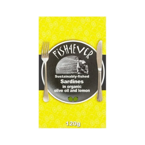 Fish 4 Ever Sardines in Organic Olive Oil & Lemon 120g, Sustainably Fished