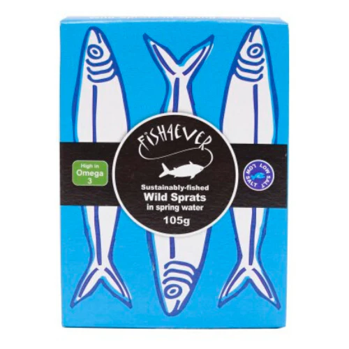 Fish 4 Ever Wild Sprats (Little Sardines) in Spring Water 105g, BPA Free