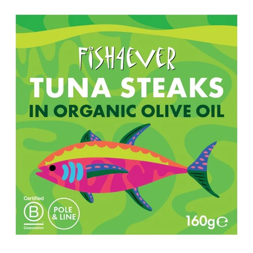 Fish 4 Ever Azores Skipjack Tuna Steaks in Organic Olive Oil 160g, BPA Free