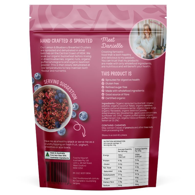 Food To Nourish Certified Organic Sprouted Lemon & Blueberry Clusters 400g, Refined Sugar Free - Image 2