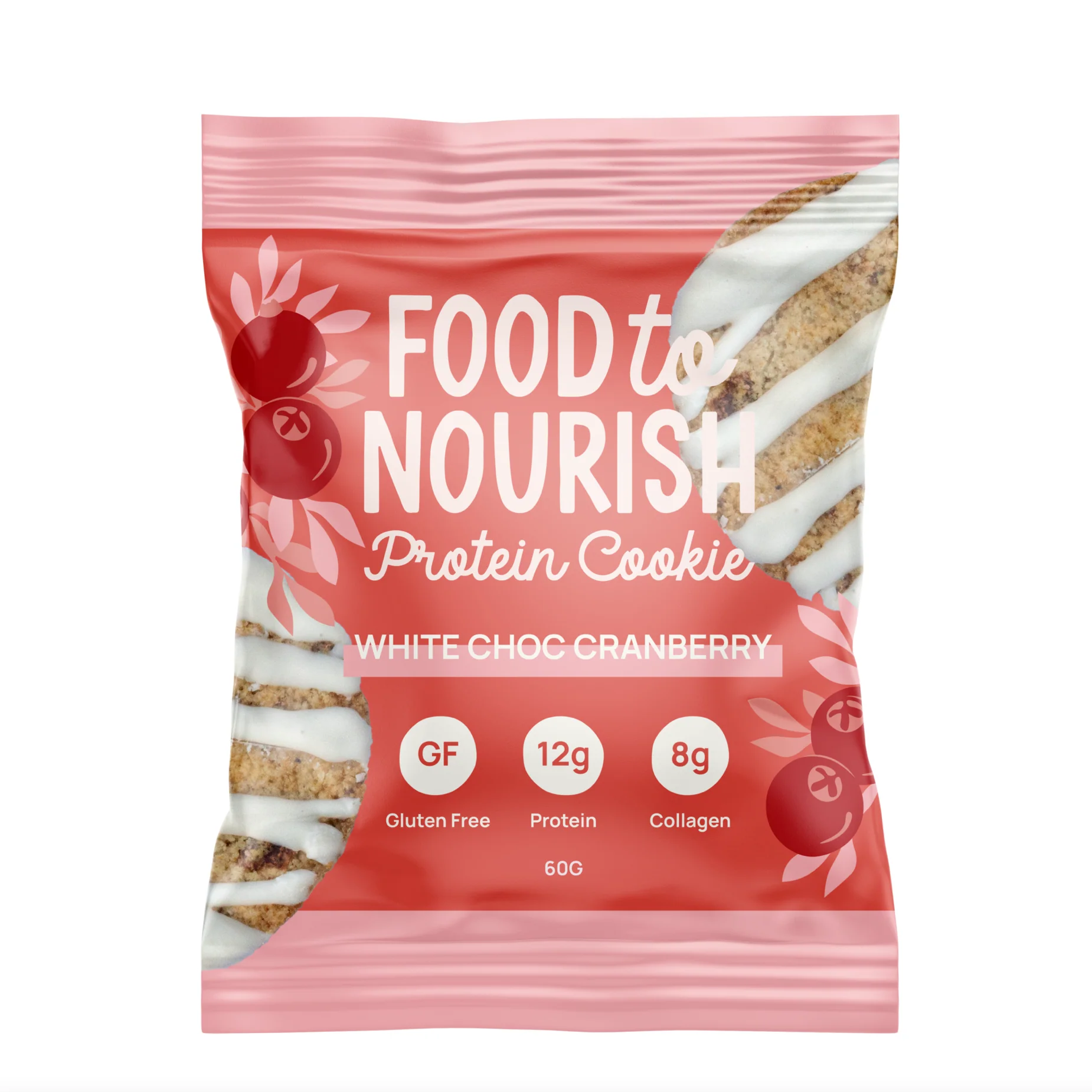 Food To Nourish Protein Cookie 60g Or Box of 12, White Choc Cranberry Flavour