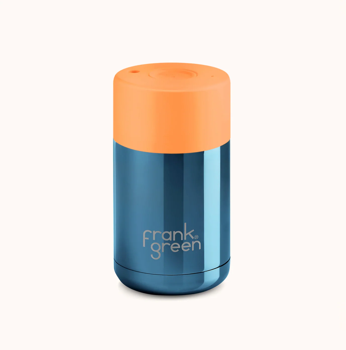 Frank Green Ceramic Reusable Cup Chrome Collection 10oz, Metallic Blue (Push Lid)