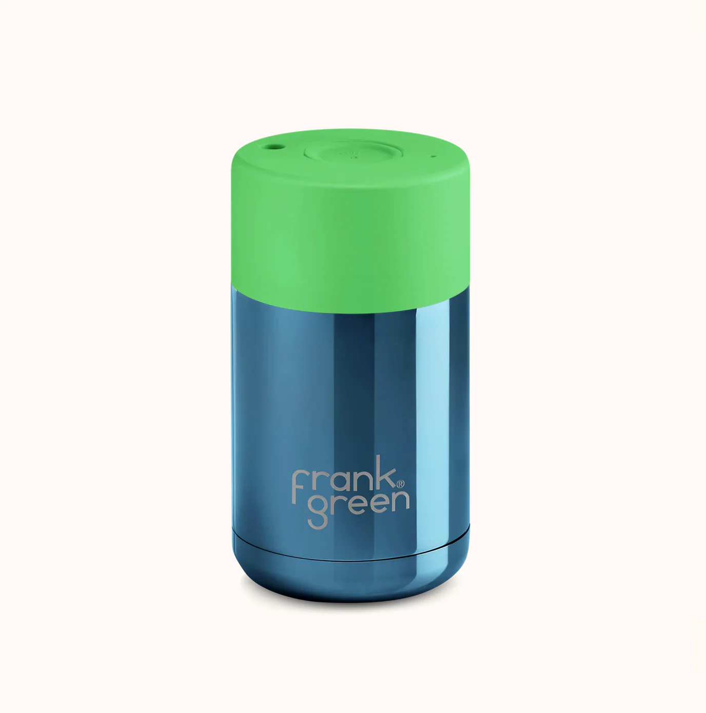 Frank Green Ceramic Reusable Cup Chrome Collection 10oz, Metallic Blue (Push Lid) - Image 2